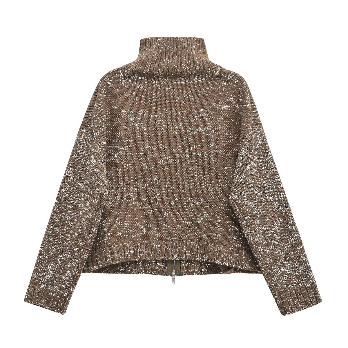 Spring Zipped Stand Collar Short Long Sleeve Knitted Coat