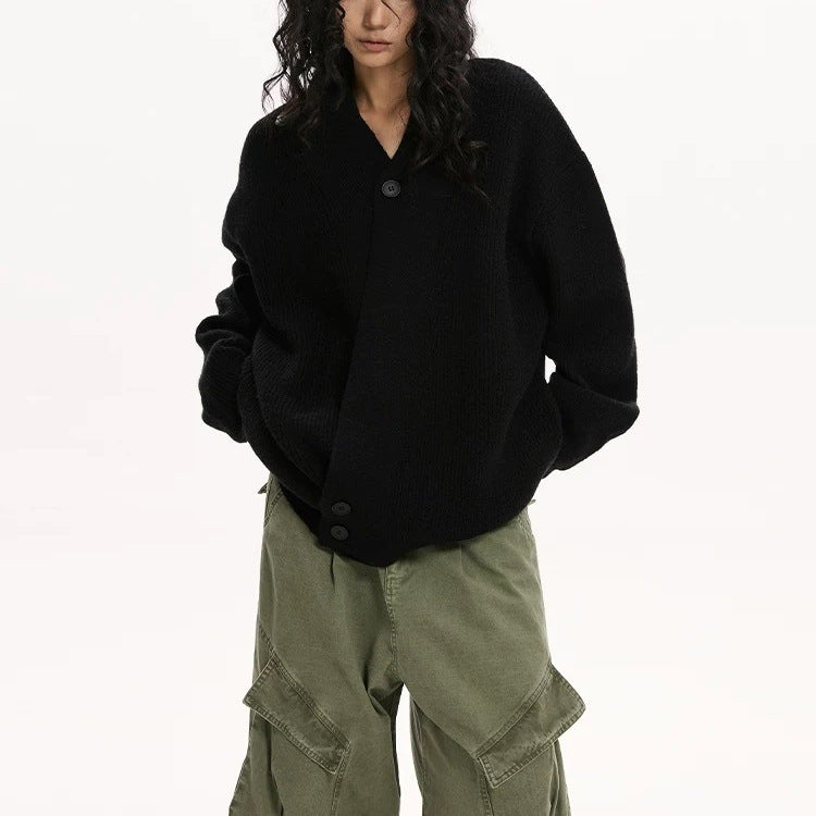 Womens Cross-front Slanted-button Knit Cardigan Sweater