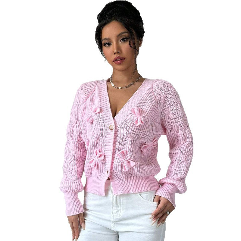 Women's Solid Color Long Sleeve Bowknot Knitwear Cardigan Coat