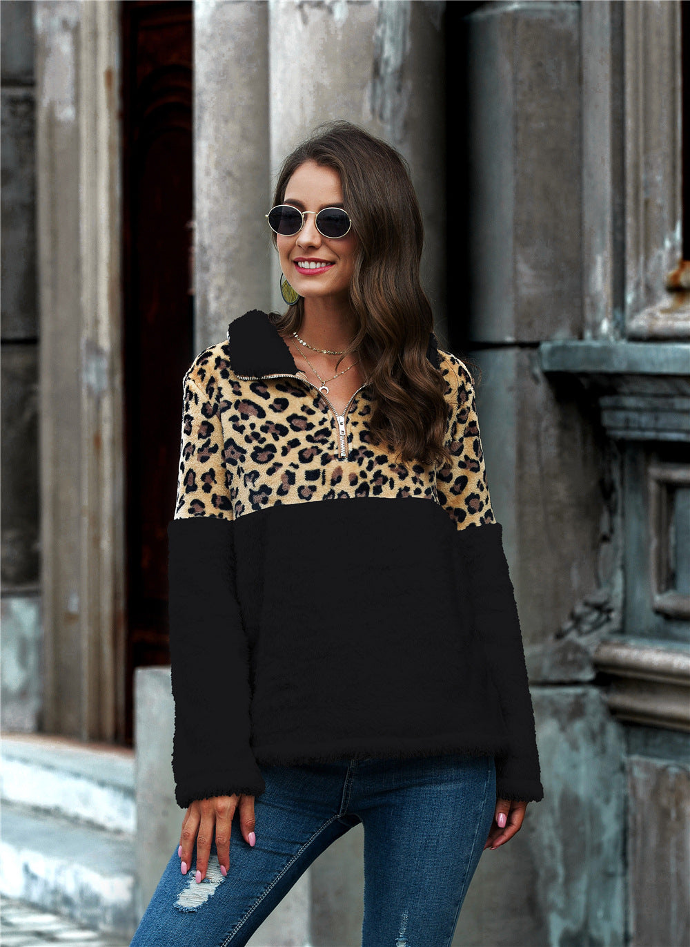 Chic Leopard Print Long-Sleeve Autumn & Winter Sweater