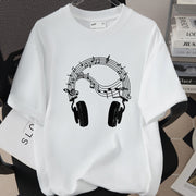 Music & Headphones Tee – Loose Fit Anime Print for Women