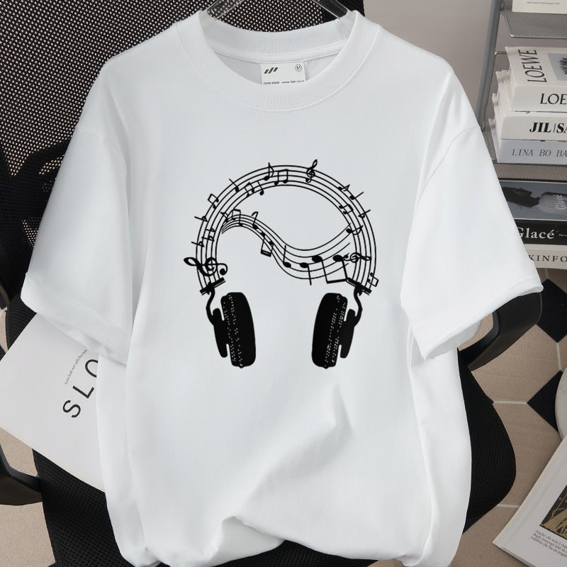 Music & Headphones Tee – Loose Fit Anime Print for Women