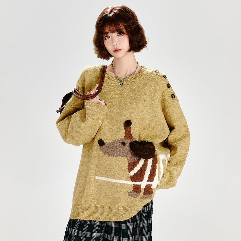 Retro Crew Neck Knitted Sweater Women's Loose Chic Top