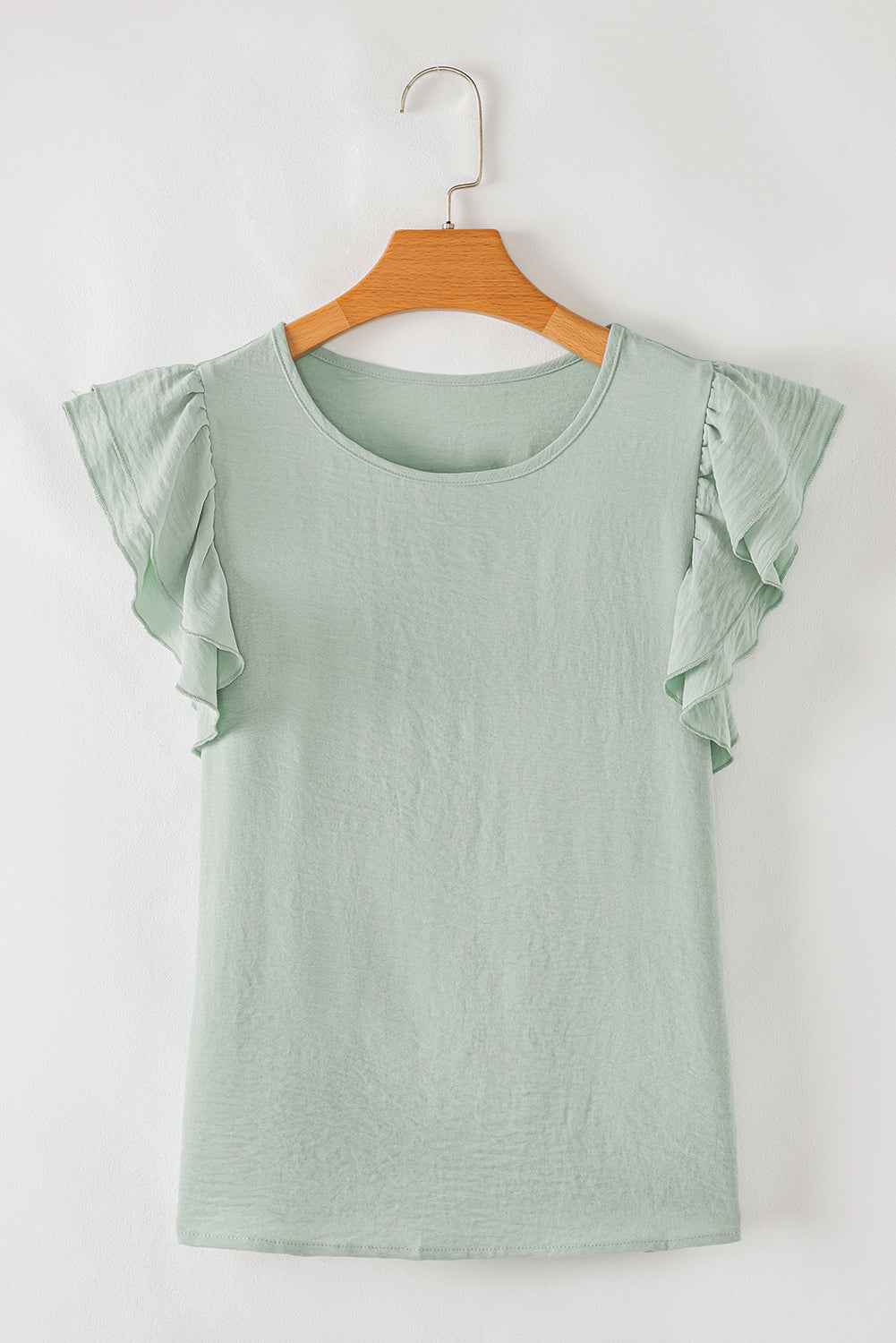 Clearly Aqua – Einfarbige, kurzärmlige Freizeitbluse mit Rüschen