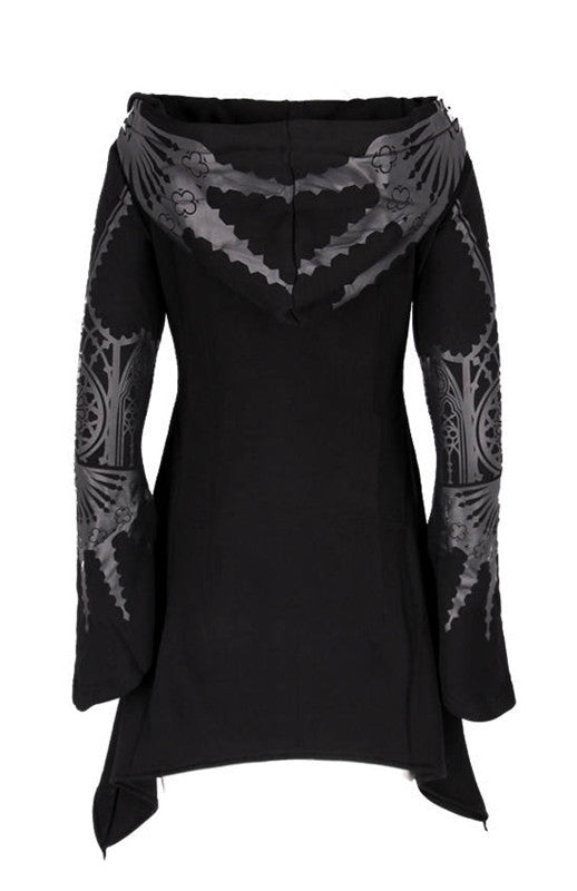 Women's Punk Black Hooded Graphic Sweatshirt Halloween Cosplay