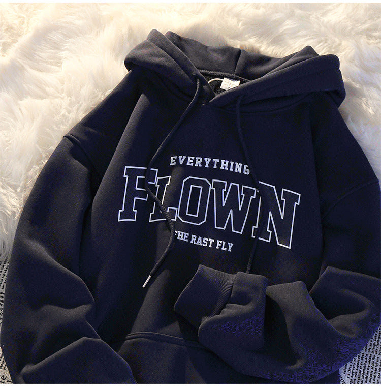 Korean Style Thickened Hooded Letter-Print Women's Sweater