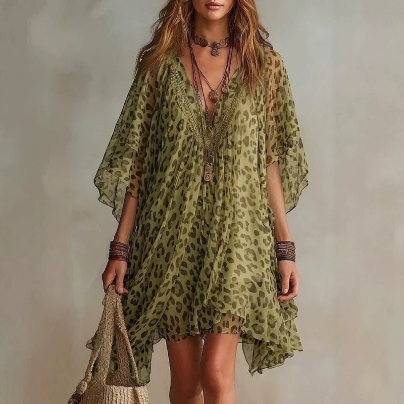 New V-neck Chiffon Dress for Seaside Vacations