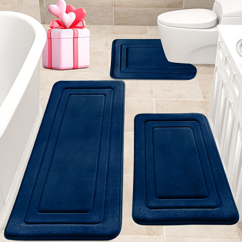 3pcs Memory Foam Bath Mat Set, Comfortable Standing Pad with U-Shaped Toilet Design. Thickened Super Absorbent Soft Carpet, Perfect for Bathroom/Shower Use, Non-Slip Floor Mat for Indoor & Outdoor...