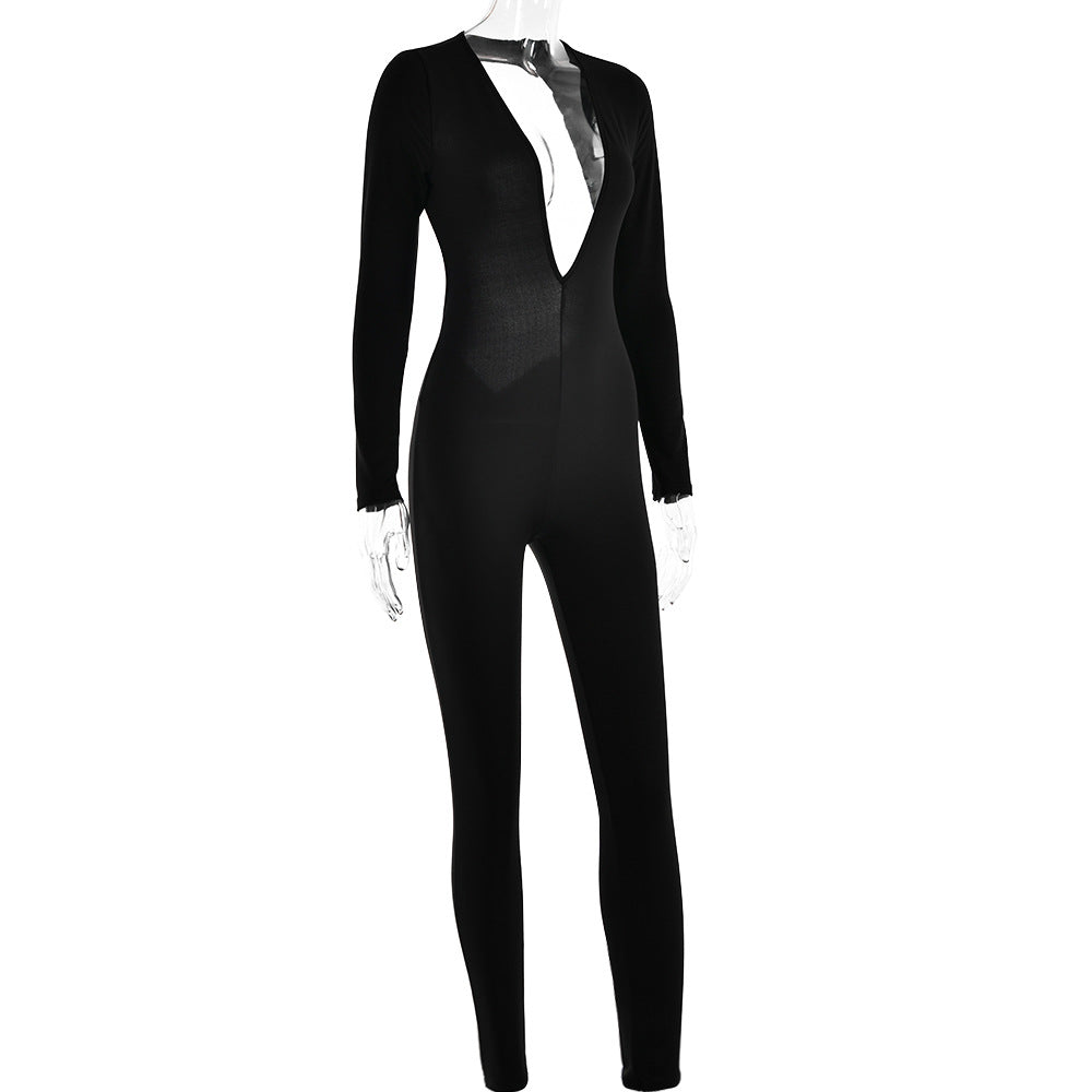 Women's Deep V-neck Long-sleeved Leggings