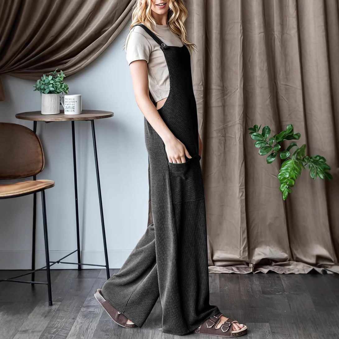 Women's Adjustable Buckle Pocket Overalls Casual Pants