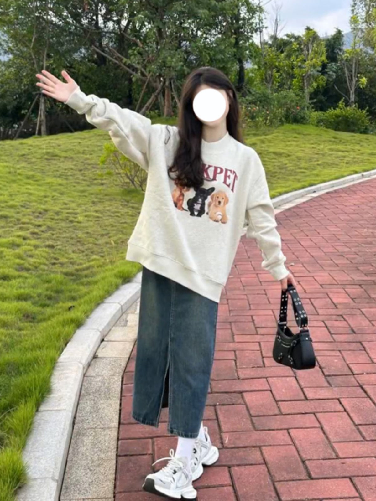 Retro Cartoon Puppy Gray Pullover Sweater