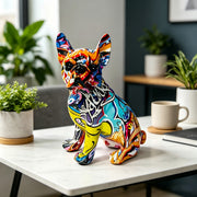 Graffiti-style resin French bulldog statue
