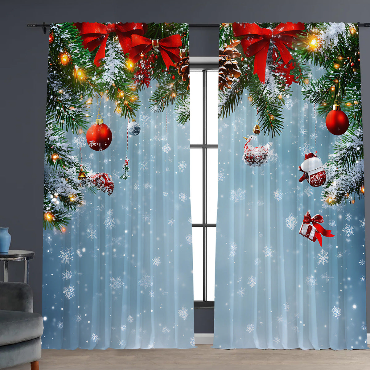 2pcs Christmas Curtain 3d Digital Printing Flower Type