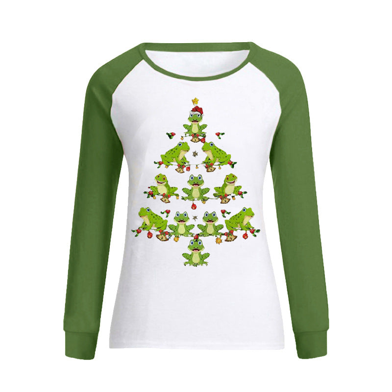 Women's Christmas Printed Round Neck Long Sleeve T-shirt