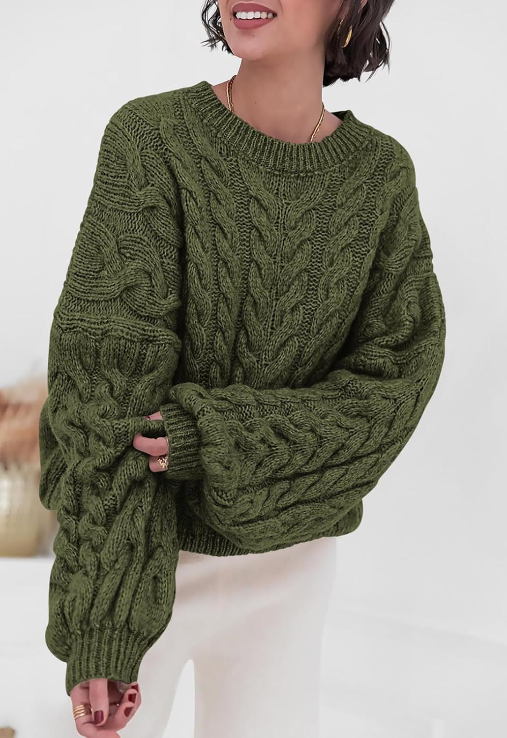 Thick Needle Hemp Flower Loose Pullover Round Neck Long Sleeve Sweater
