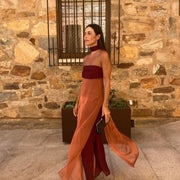 Chic Contrast-color Patchwork Maxi Dress
