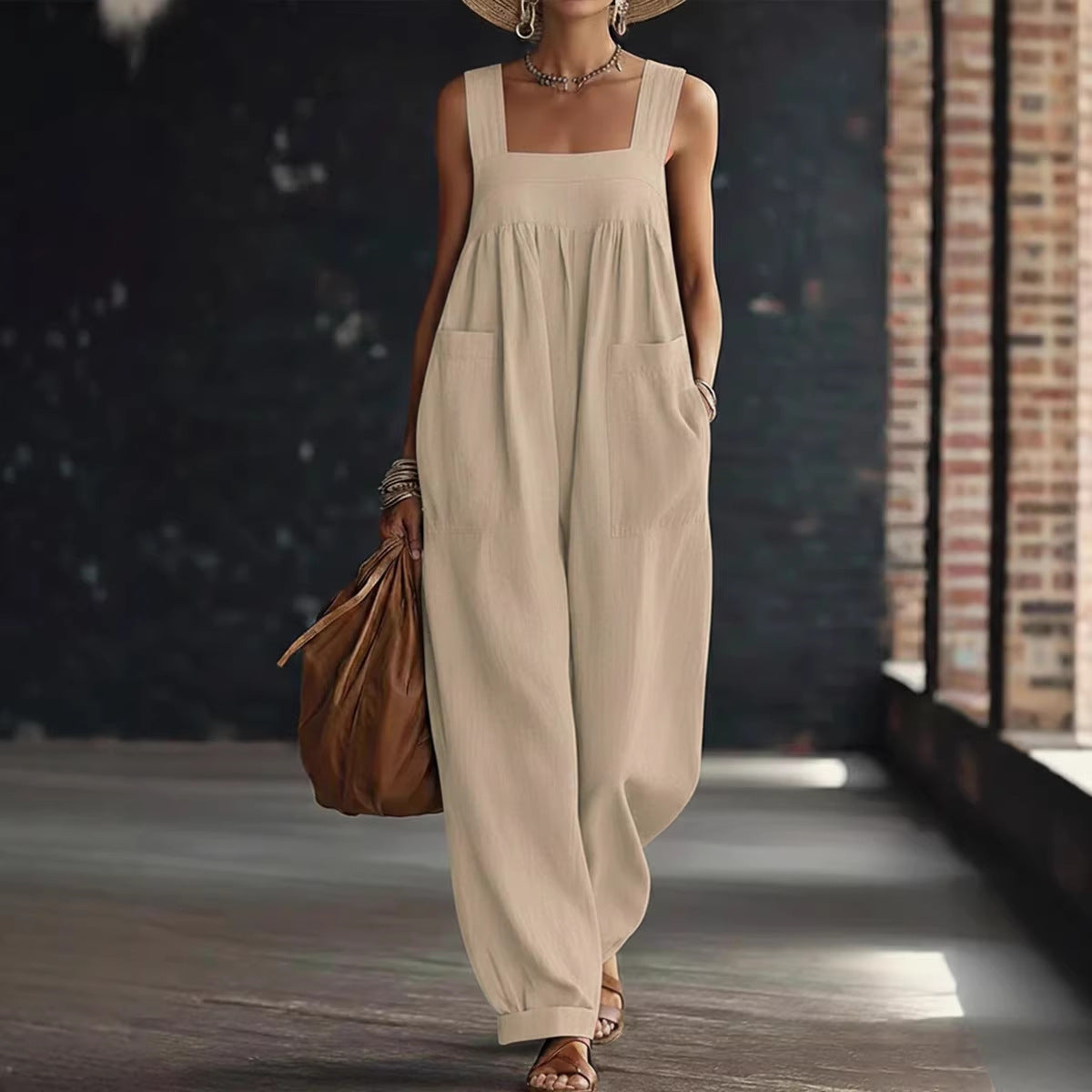 Elegant Solid Pocketed Women's Linen Jumpsuit