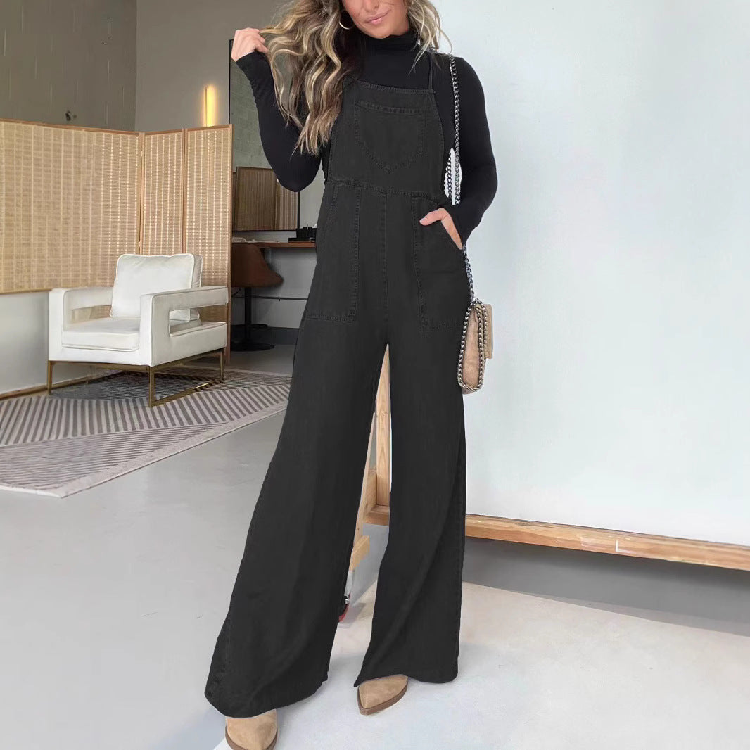 Trendy Denim Wide-Leg Jumpsuit for Women