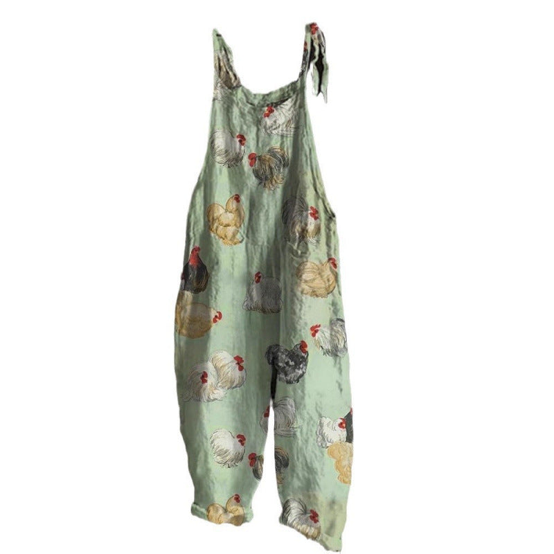 Women's Vintage Printed One-Piece Suspender Pants