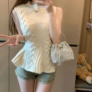 Knitted Chic Waist-Cinching Cable-Knit Sleeveless Vest