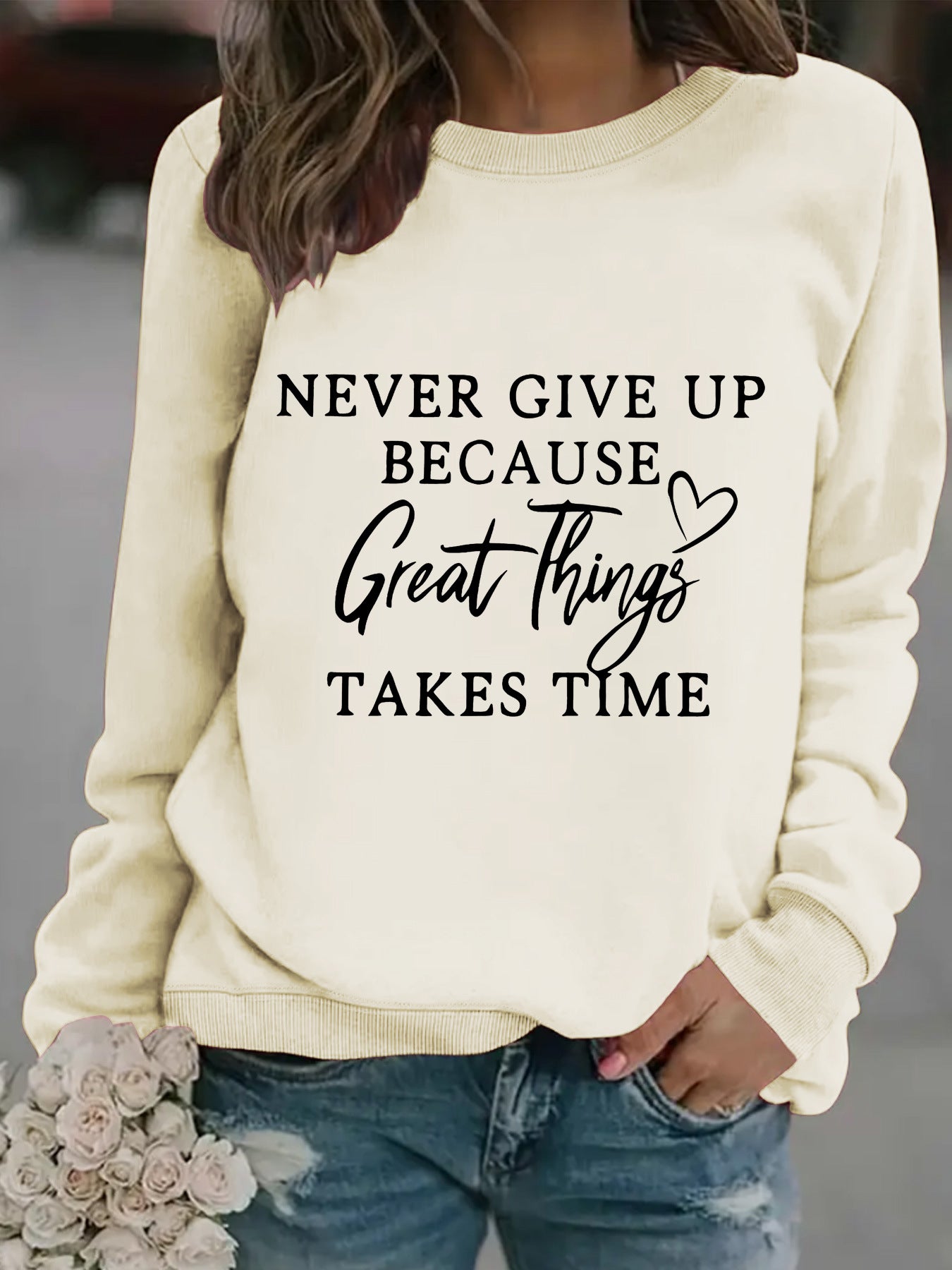 Chic Round Neck Print Long Sleeve Casual Sweatshirt
