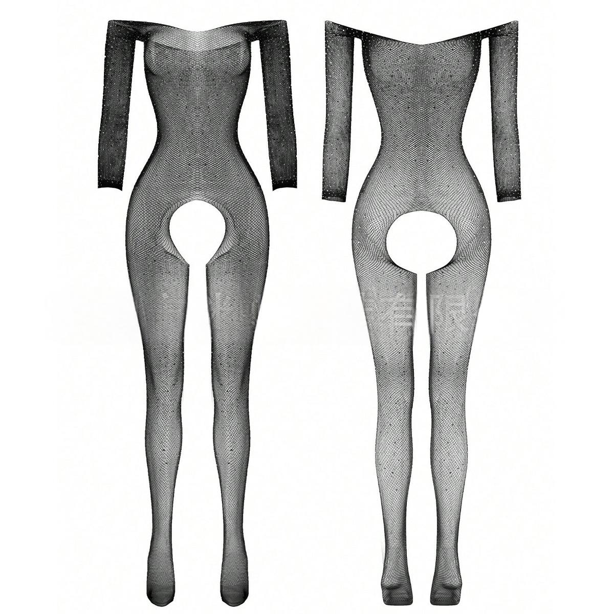 Hot-Stone Embroidered Strapless Mesh Bodysuit