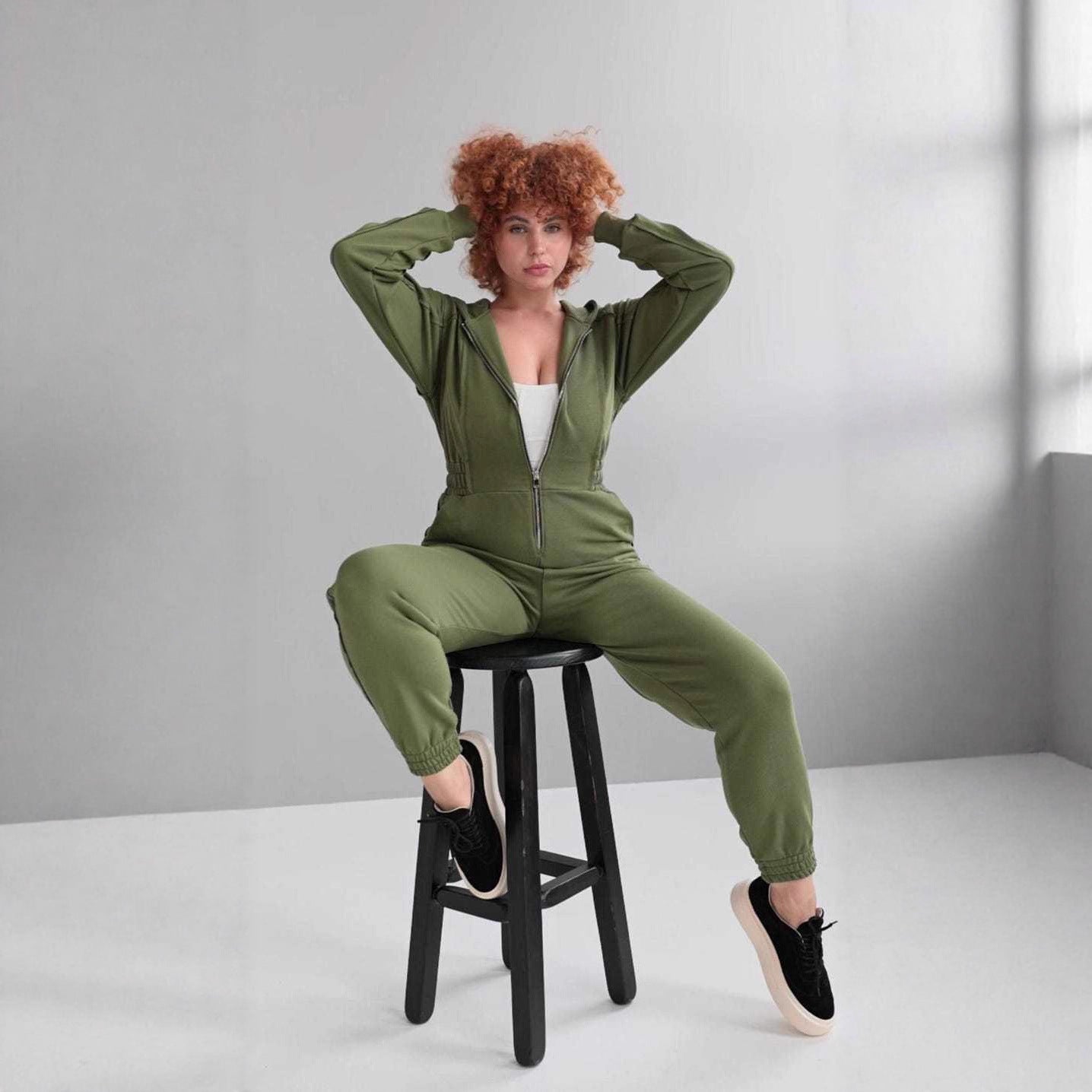 Women's Sporty Casual Long Sleeve Hooded Jumpsuit