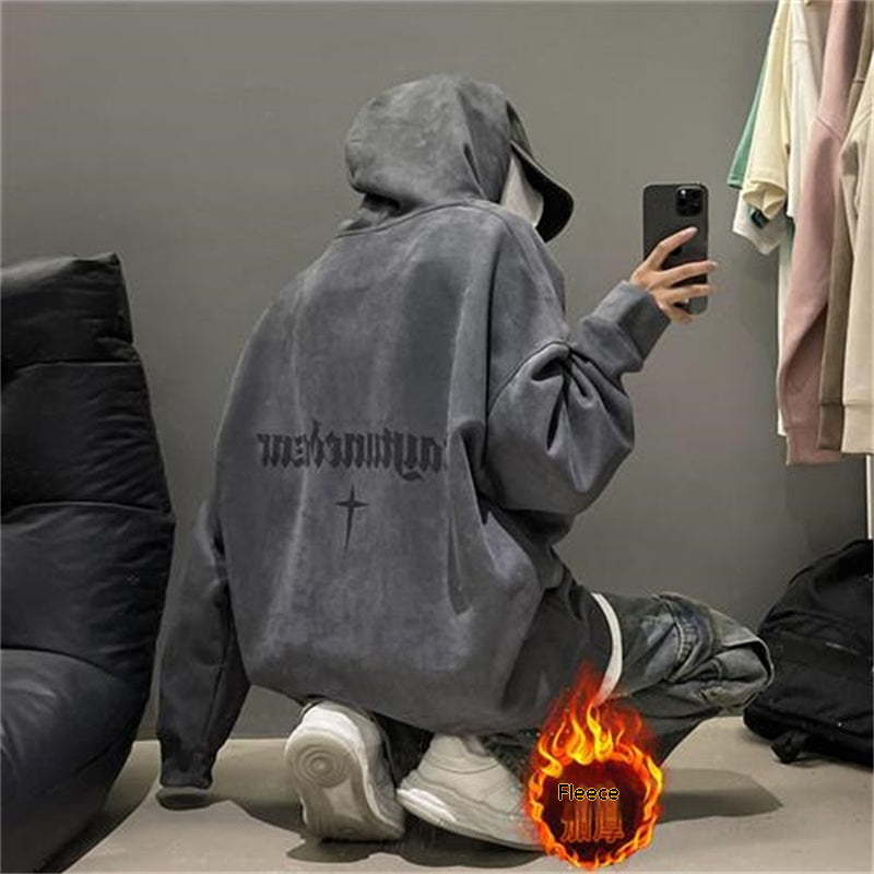 Plush Fleece Burgundy Suede Pullover Hoodie