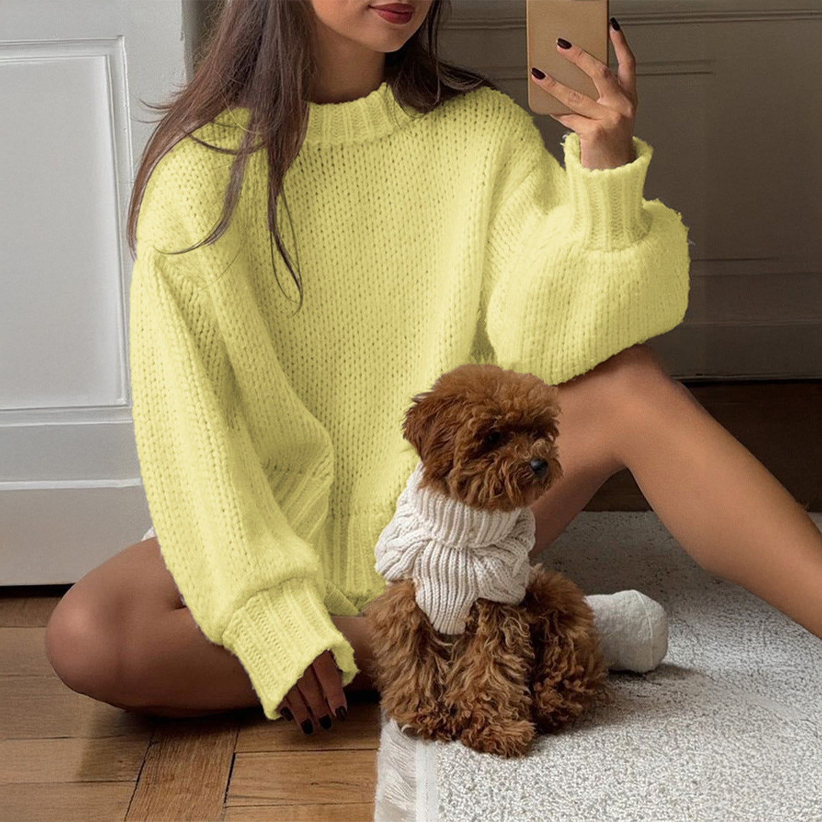 Simple Round Neck Long Sleeve Lining Sweaters Women's Clothing
