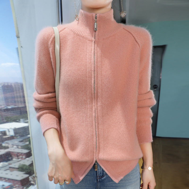 Seven-pin Thickened Double Zipper Half Turtleneck Knitted Cardigan Coat Sweater