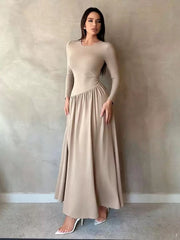 Elegant Solid Color Slim-Fit Long-Sleeve Dress