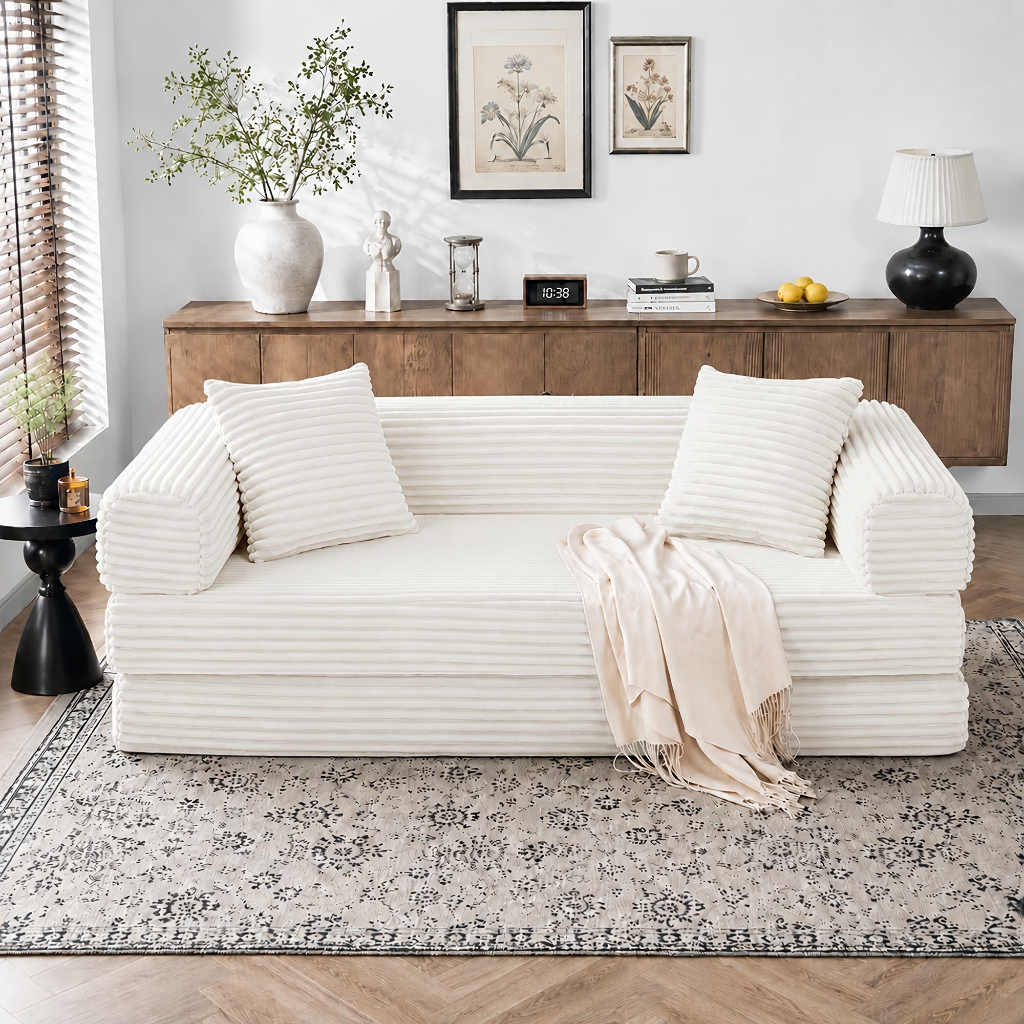 Left chaise L-shaped sectional sofa with memory foam cushions and corduroy upholstery