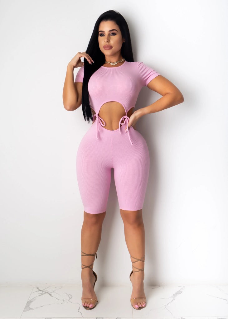 Chic Knit Tie-Front Romper with Shorts