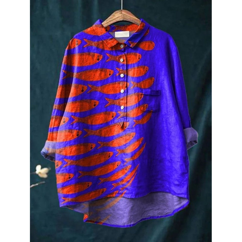 European And American Printed Hawaiian Casual Long-sleeved Shirt