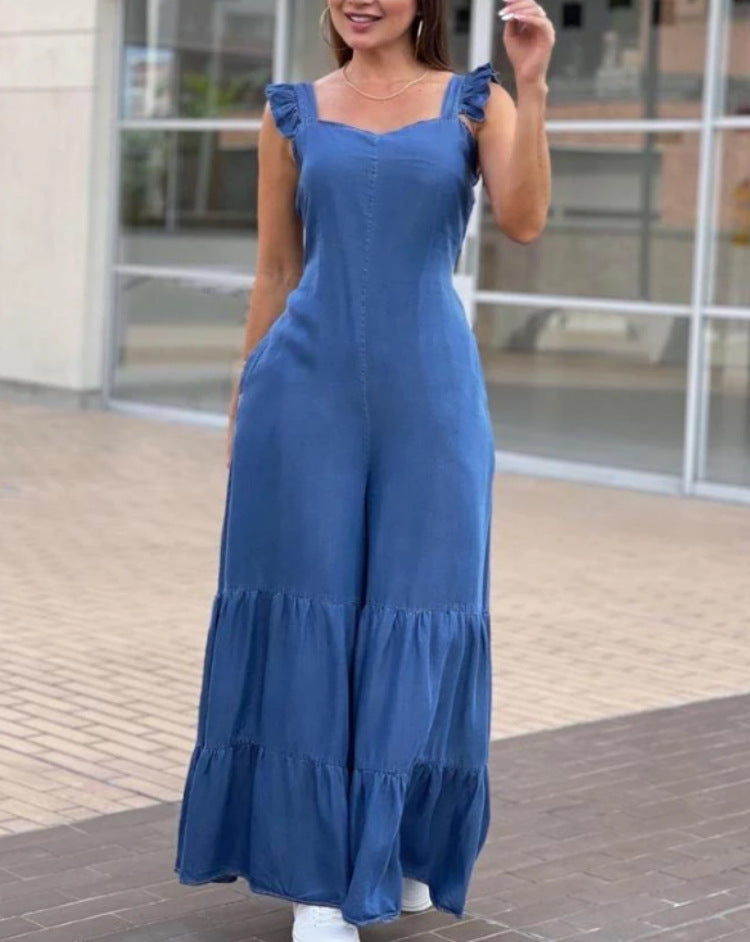 Chic Ruffle Sleeveless Flared Jumpsuit
