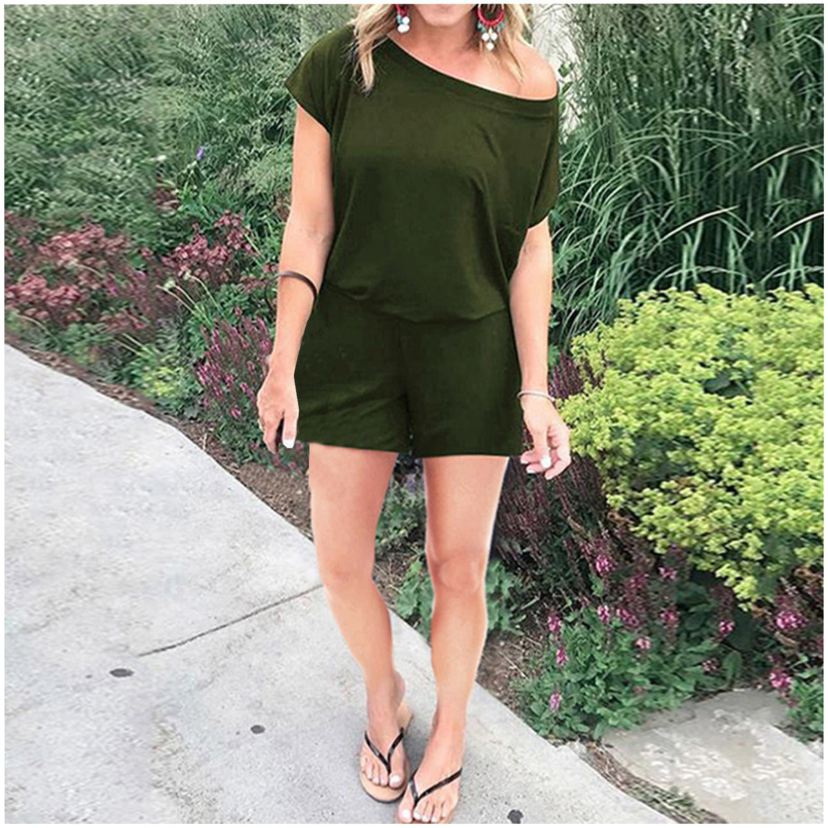 Women's Stylish Off-Shoulder Short Sleeve Cotton Jumpsuit