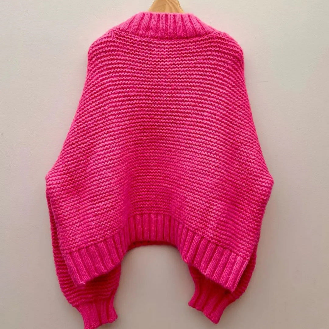 V-neck Loose-fit Long-sleeve Chunky-knit Sweater