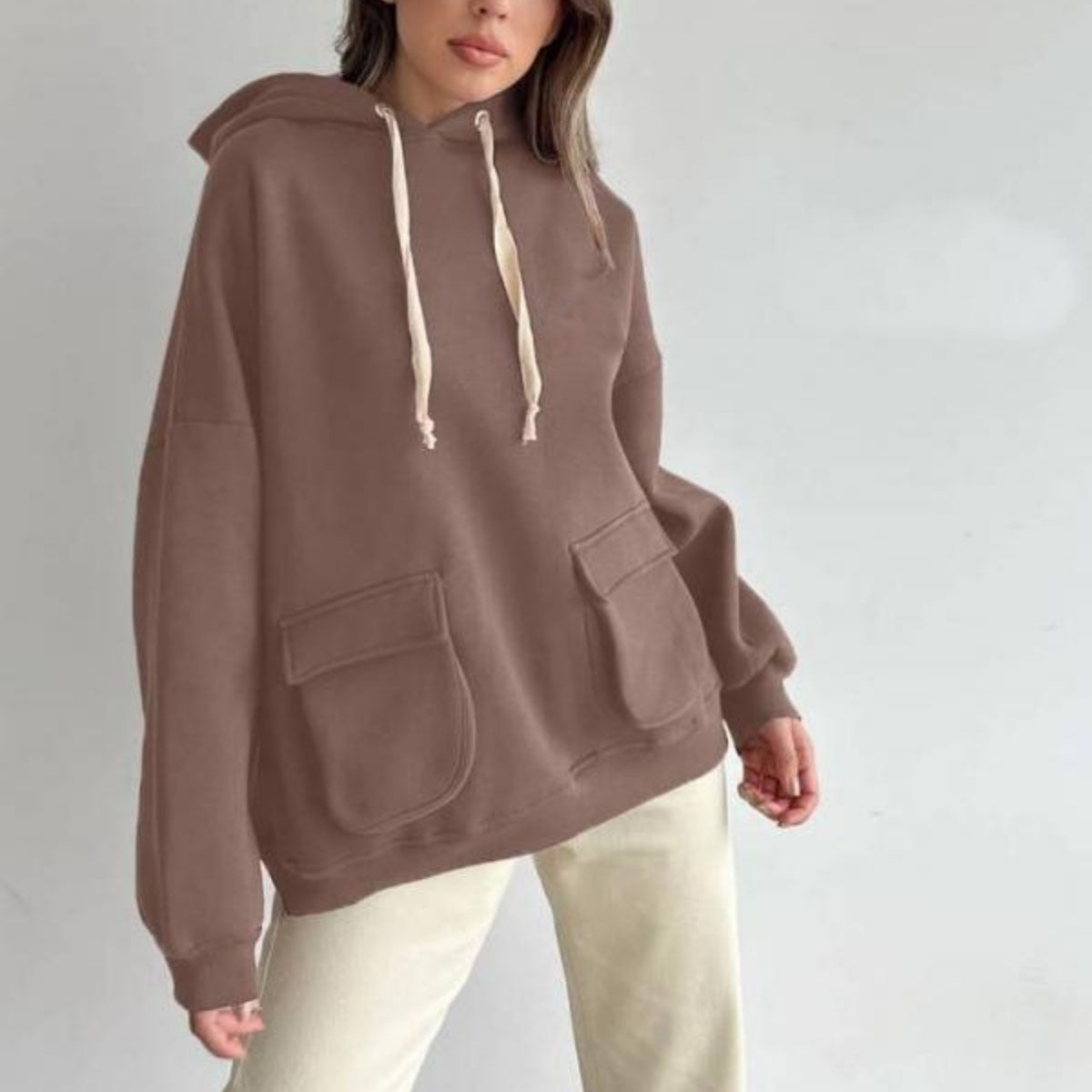 Cozy Fleece Pocket Pullover Hoodie for Women