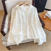 Versatile Personality-Driven Design Hooded Embroidered Crochet Long-Sleeve Shirt Top