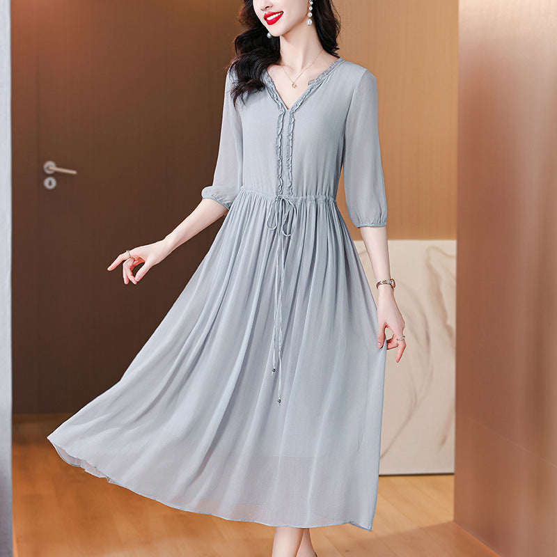 Women's High-Waisted Silk Midi Dress