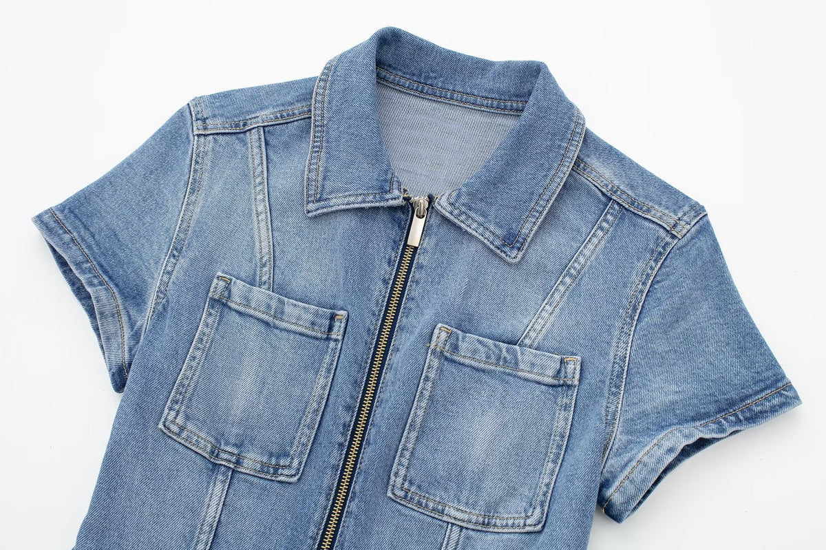 Fall European And American Style Long Denim Jumpsuit