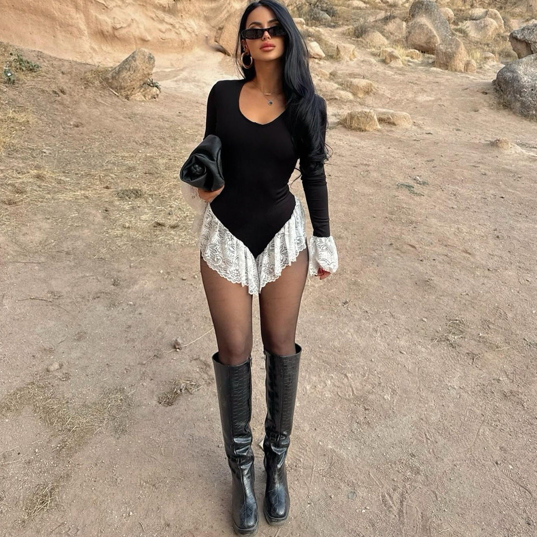Color-Blocked Long-Sleeve Jumpsuit