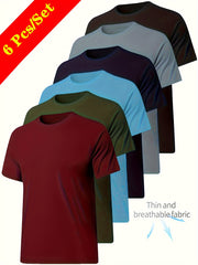 6pcs Men'S Sports Shirt Short Sleeved Sports Top Quick Drying Round Neck Running T-shirt