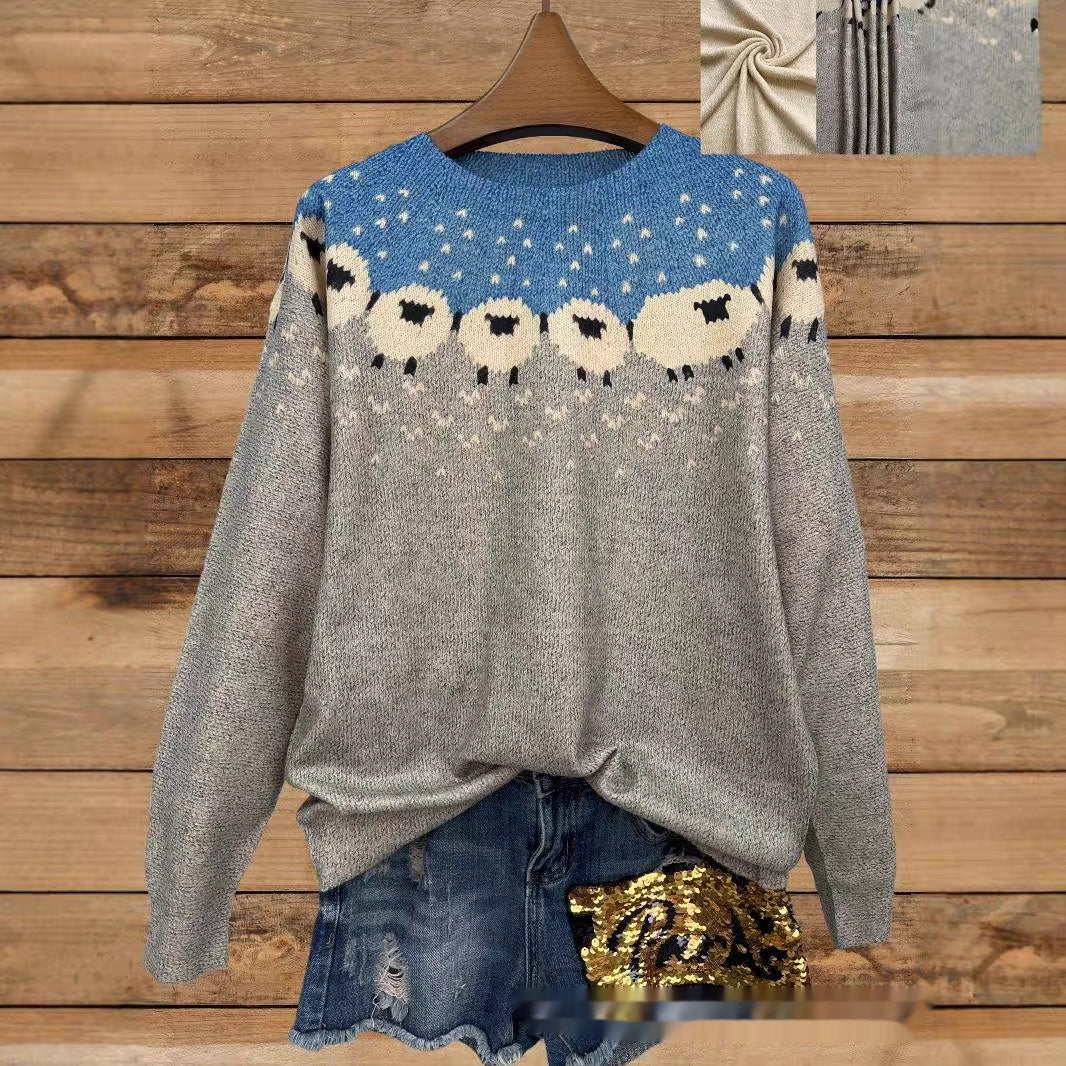 Chic Printed Long Sleeve Knitted Casual Top