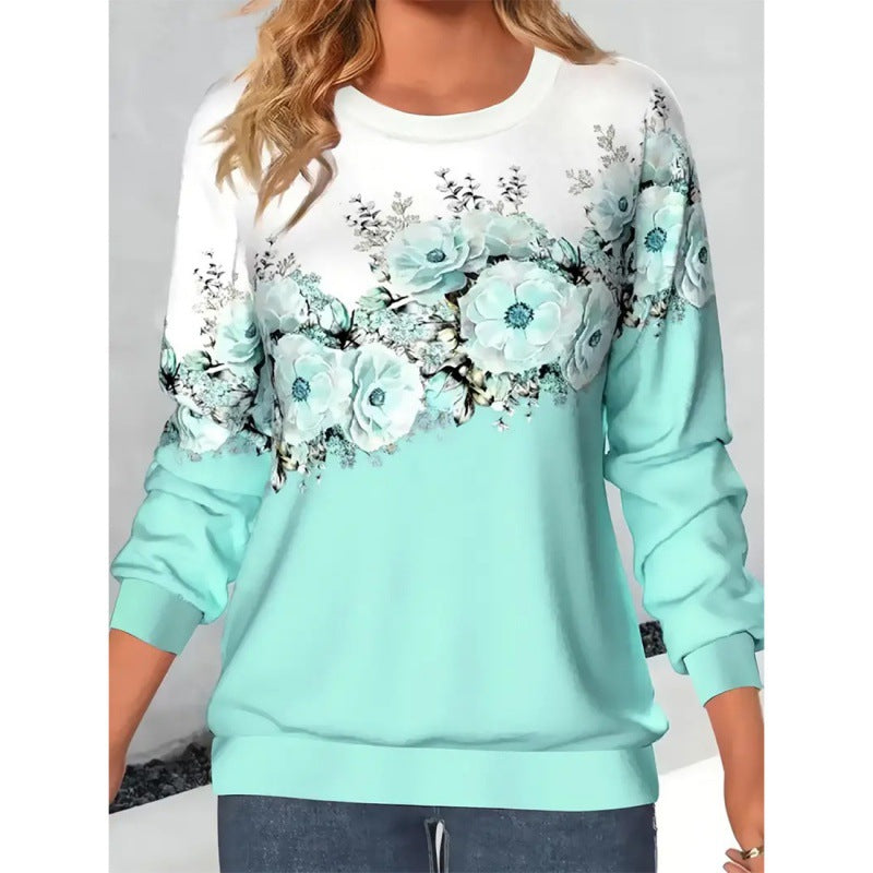Women's 3D Floral Print Long Sleeve Pullover Sweatshirt