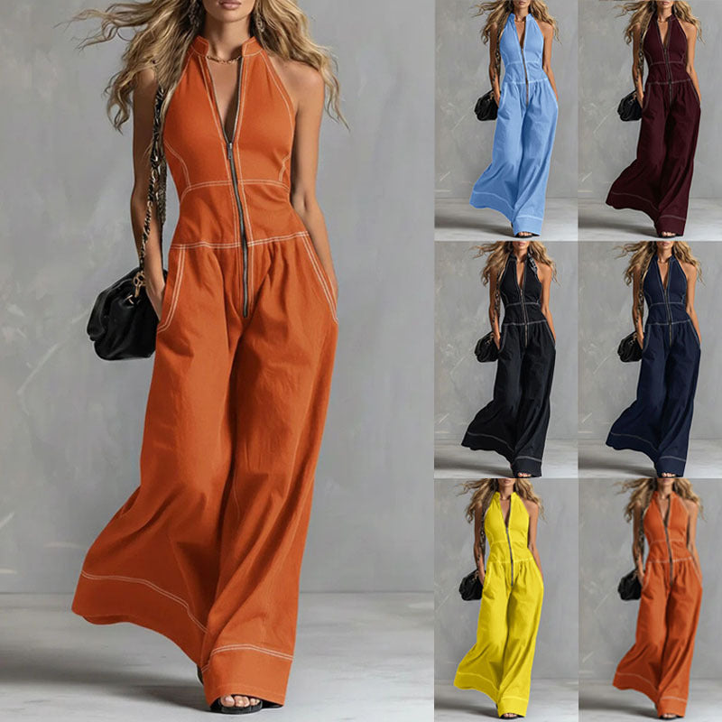 Chic Sleeveless Casual Stand-Up Collar Loose Jumpsuit