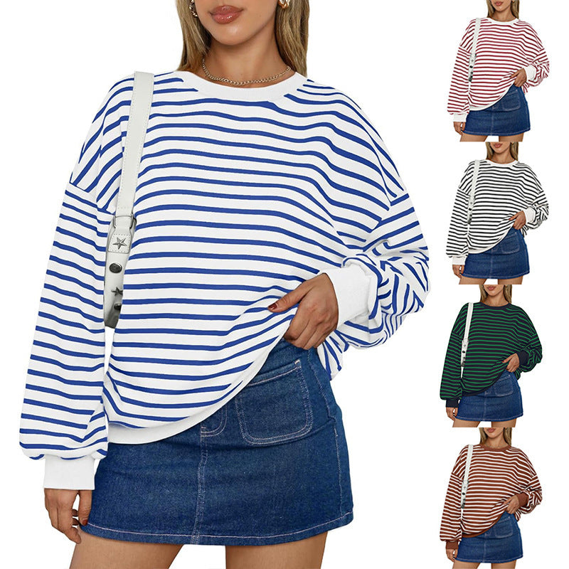 Cozy Oversized Striped Casual Pullover Hoodie