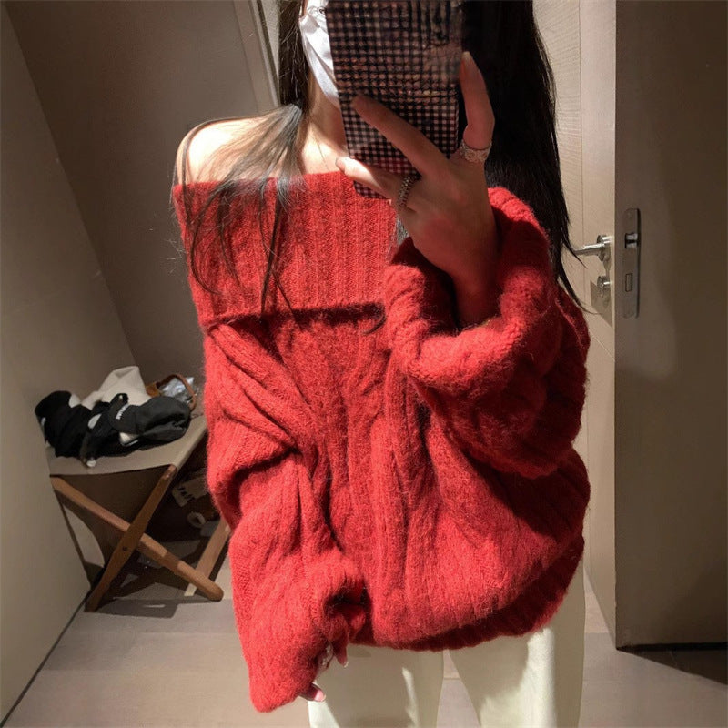 Off-shoulder Soft and Cuddly Faux Mink Knit Top