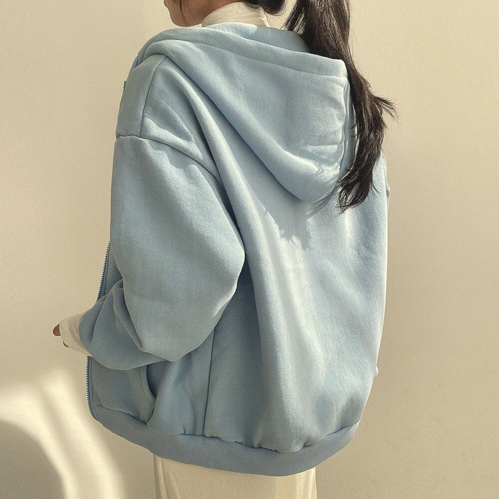 Plush Lined Zip-Up Hooded Sweatshirt Jacket
