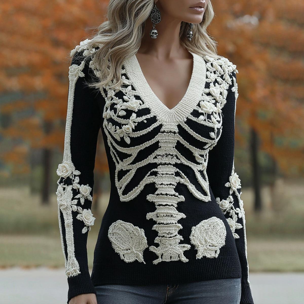 V-neck Pullover with a Premium Printed Faux-knit Design